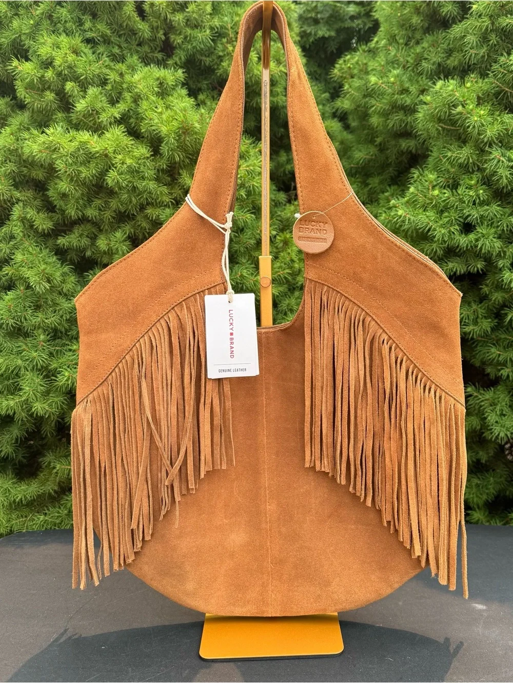 Lucky Brand Women's Suede Fringe Shoulder Bag in Tan NWT